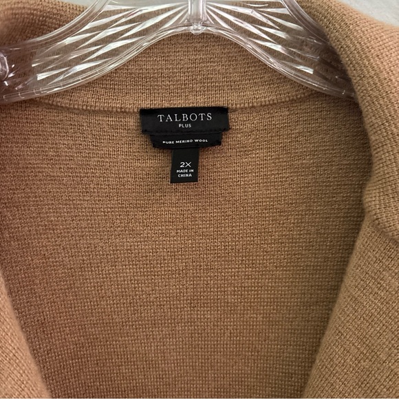 Talbots Plus 1X/ 2X  Merino Wool Knit Blazer Cardigan Tan Minimalist Old Money - Picture 2 of 12